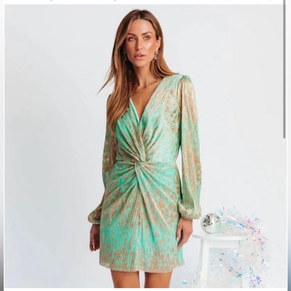 Vici Crishekle Twisted Front Metallic Plisse Mini Dress, Medium